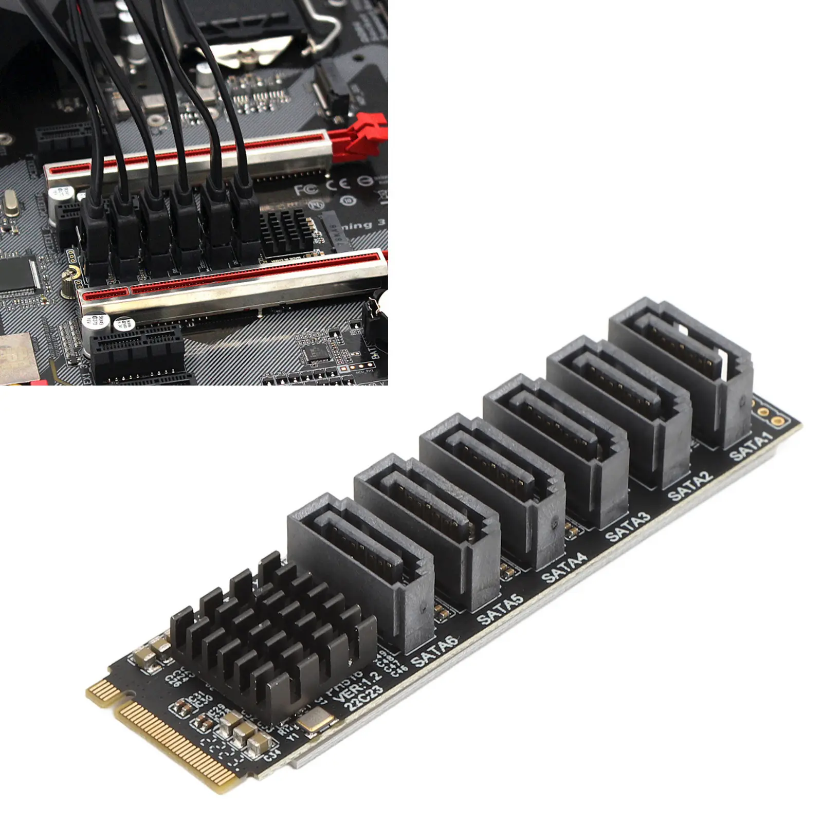 M.2 to SATA3.0 Adapter Card 6Gbps High Speed ASM1166 M.2 PCIE to SATA Expansion Card with Smart Indicator M.2 to SATA3.0 Adapter