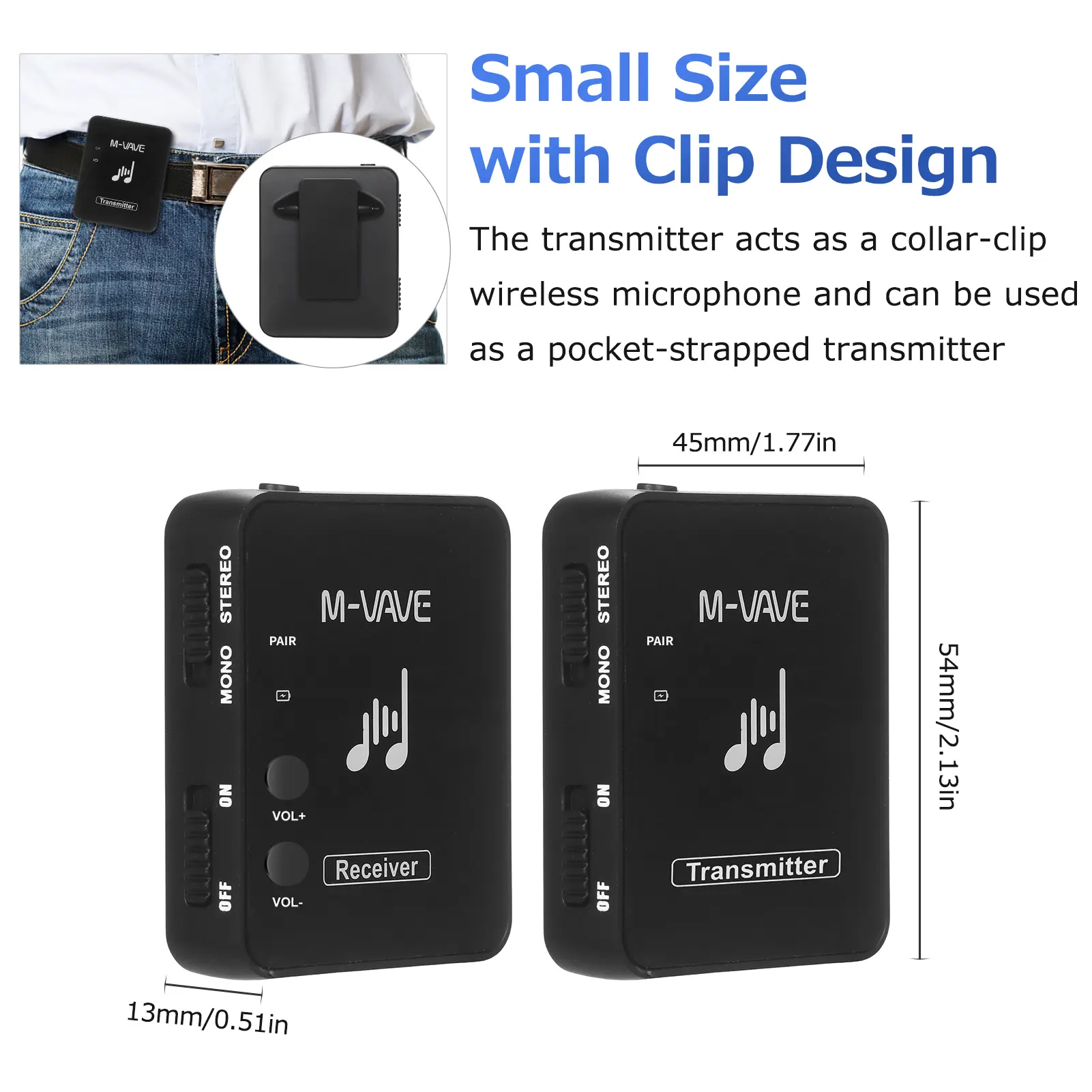 M-VAVE WP-10 2.4GHz Wireless Earphone Monitor Transmission System Rechargeable Transmitter & Receiver