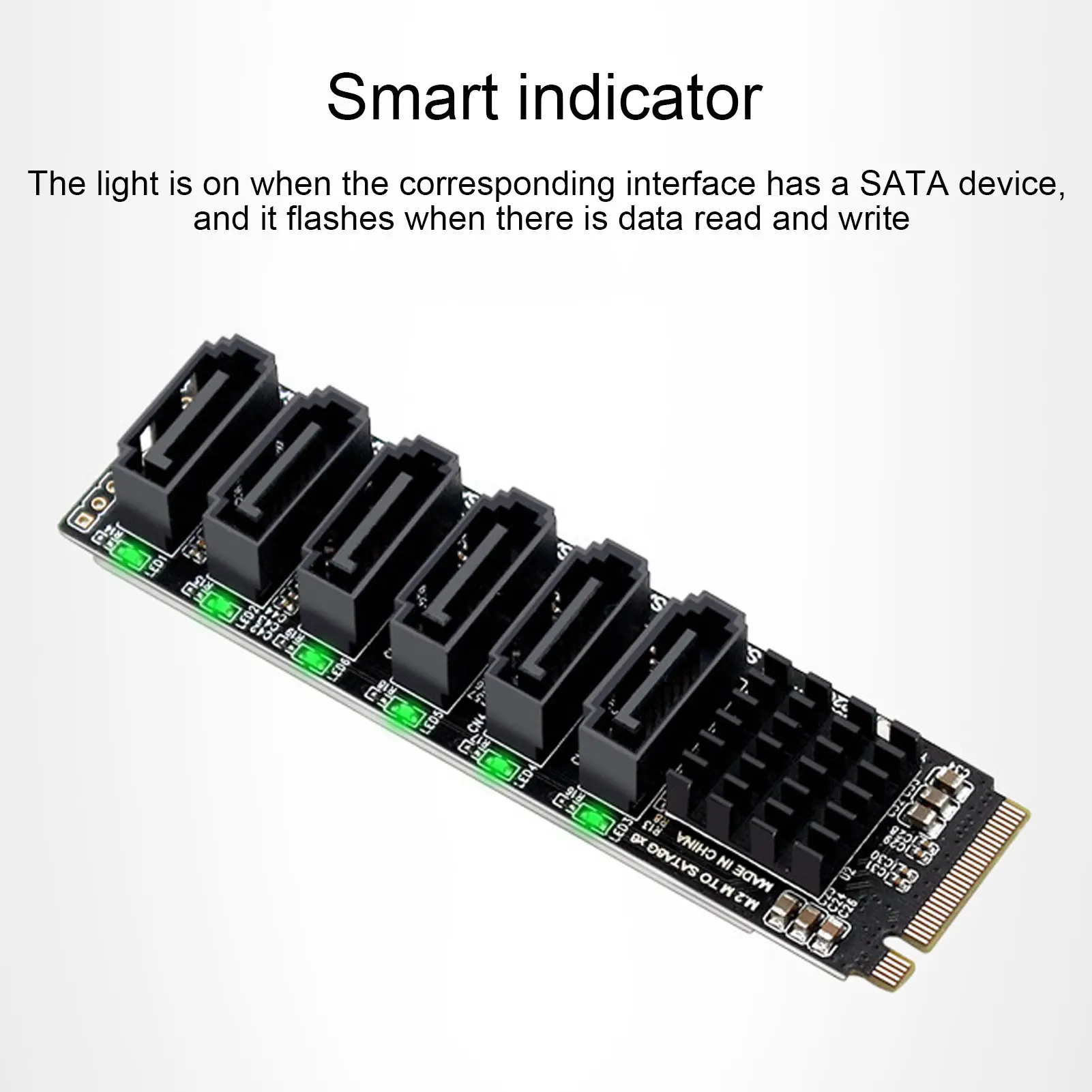 M.2 to SATA3.0 Adapter Card 6Gbps High Speed ASM1166 M.2 PCIE to SATA Expansion Card with Smart Indicator M.2 to SATA3.0 Adapter