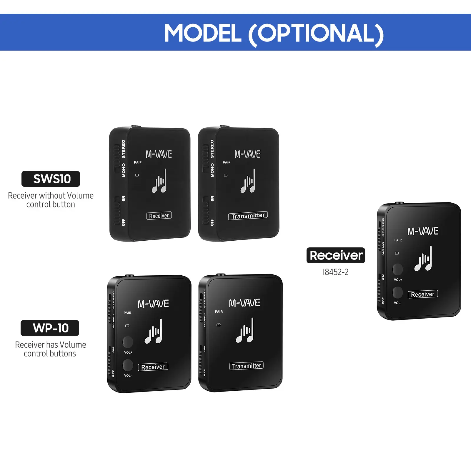 M-VAVE WP-10 2.4GHz Wireless Earphone Monitor Transmission System Rechargeable Transmitter & Receiver