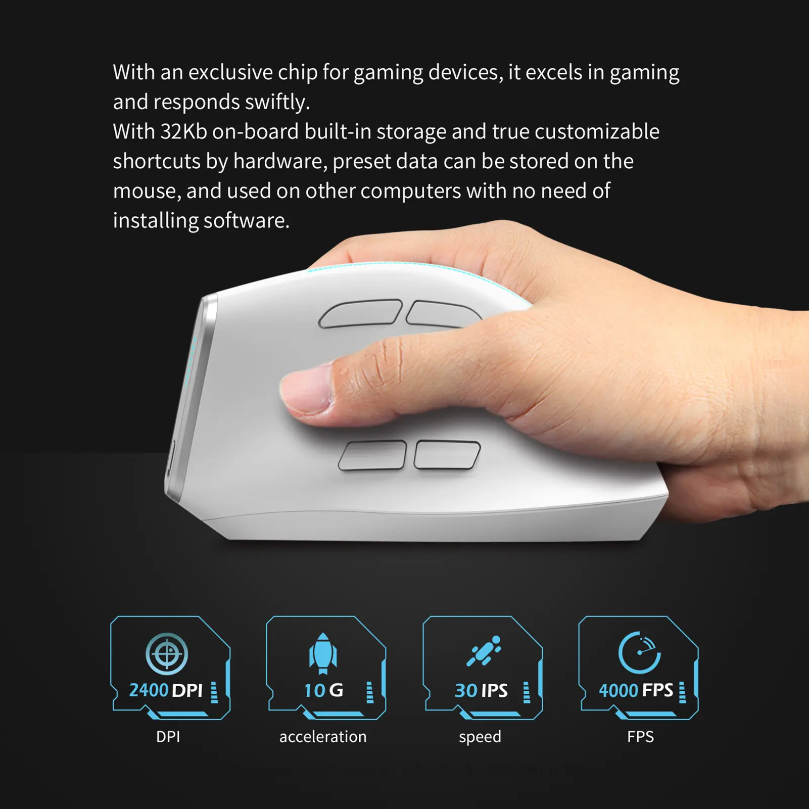 ZELOTES F-36 Wireless vertical 2.4G Bluetooth mouse full color light 8 key programming five DPI game mouse built-in 730mah lithi