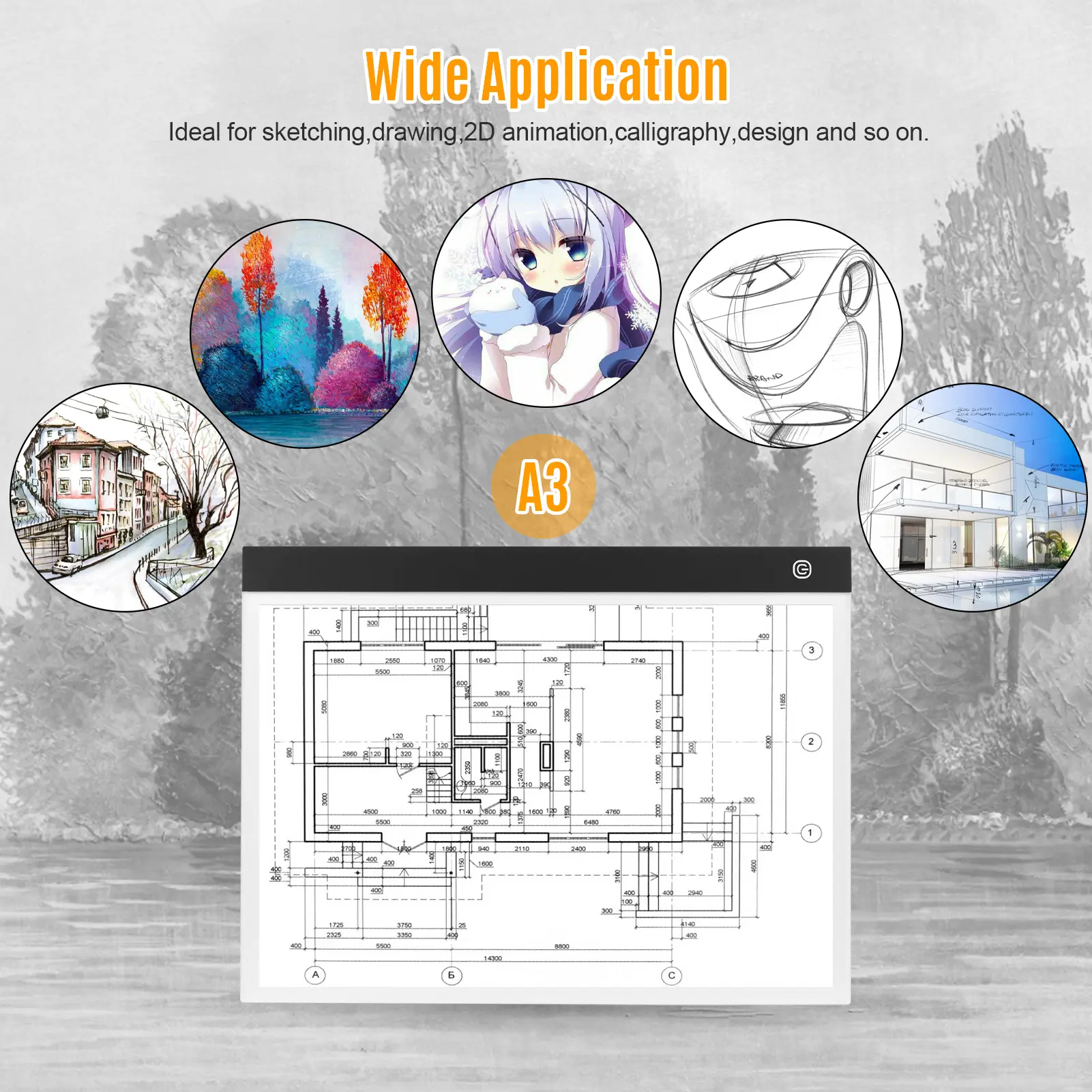 A3 Copyboard Ultra-thin LED Light Pad Stepless Brightness Translucent Drawing Board for Artist Animation Sketching  Stenciling
