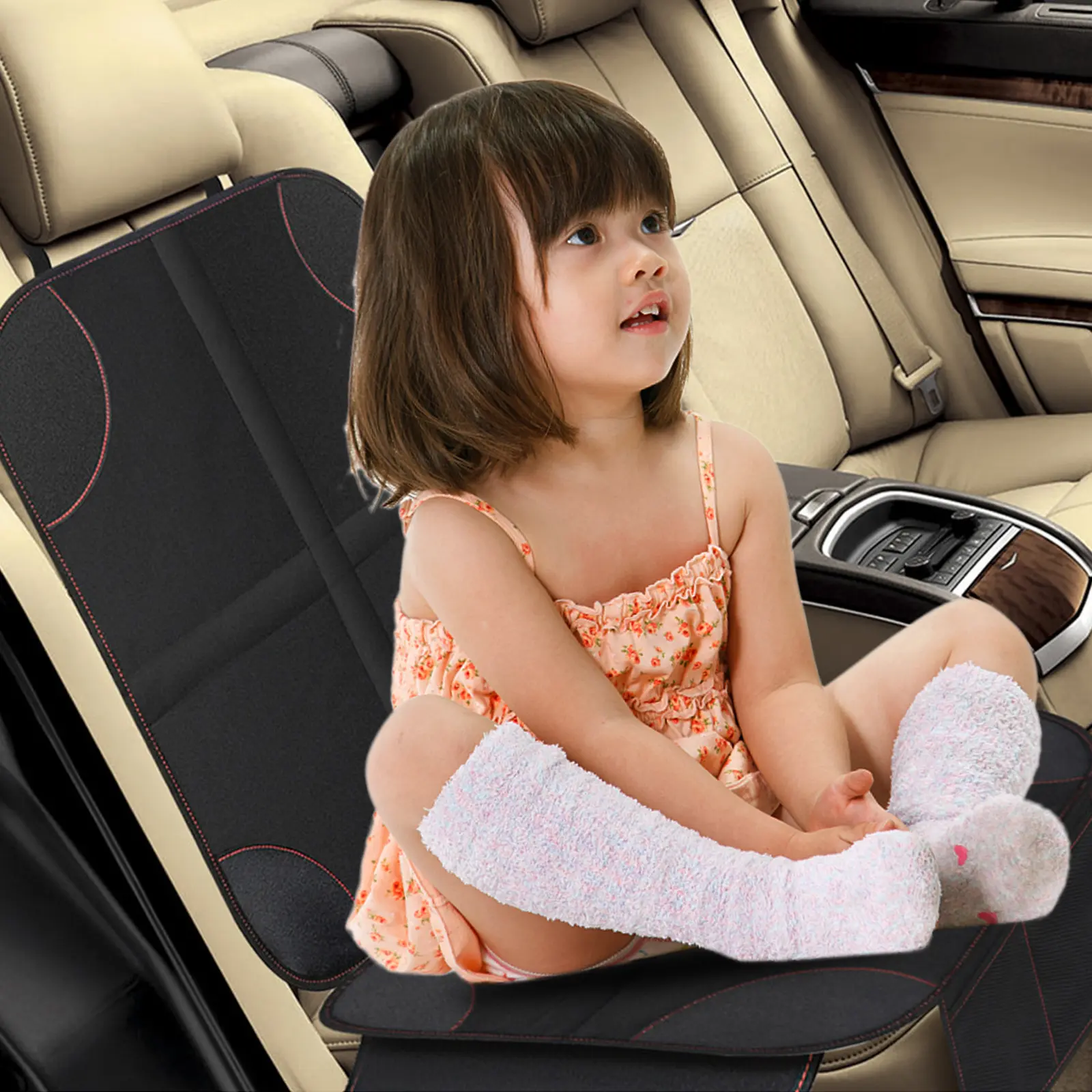 Baby Car Seat Protector Slip-Proof Wear-Resistant Back Sexat Cover Mat with Organizer Pocket Child Safety Seat Universal Chair