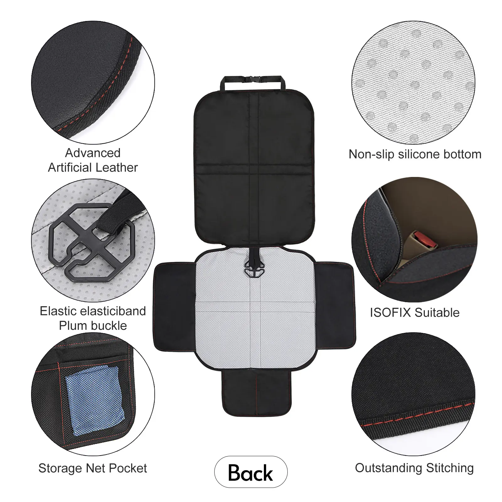 Baby Car Seat Protector Slip-Proof Wear-Resistant Back Sexat Cover Mat with Organizer Pocket Child Safety Seat Universal Chair