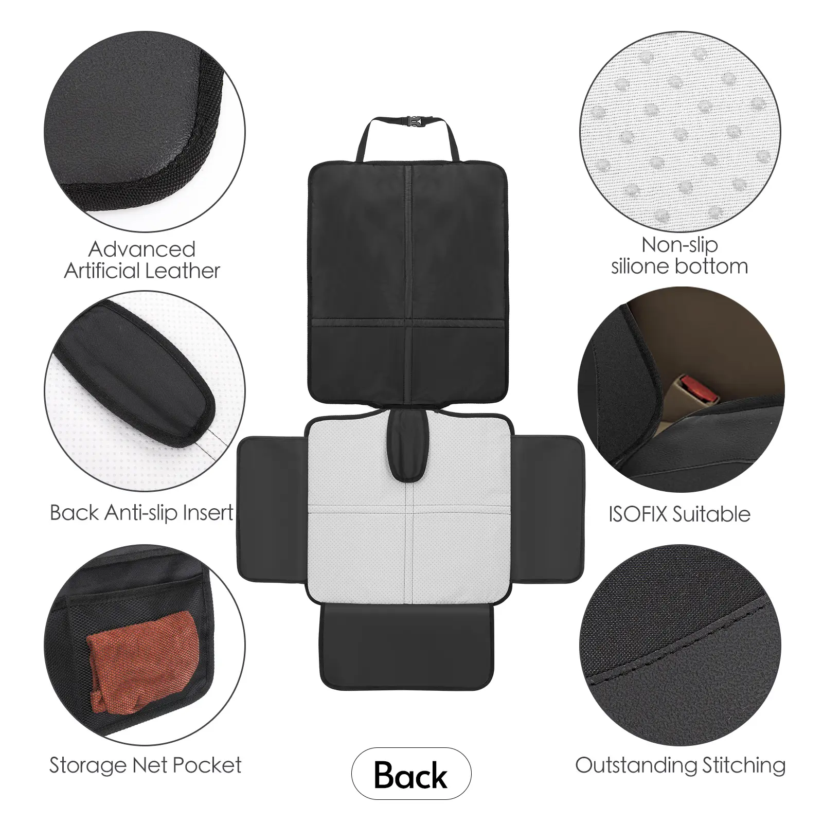 Baby Car Seat Protector Slip-Proof Wear-Resistant Back Sexat Cover Mat with Organizer Pocket Child Safety Seat Universal Chair