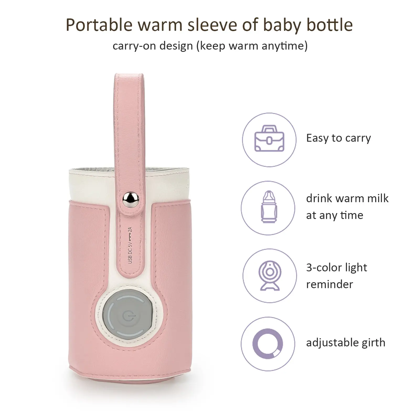 Portable Baby Bottle Warmer 3 Levels Constant Temperature Warming for Breastfeeding Night Feeding Daily Use Travel