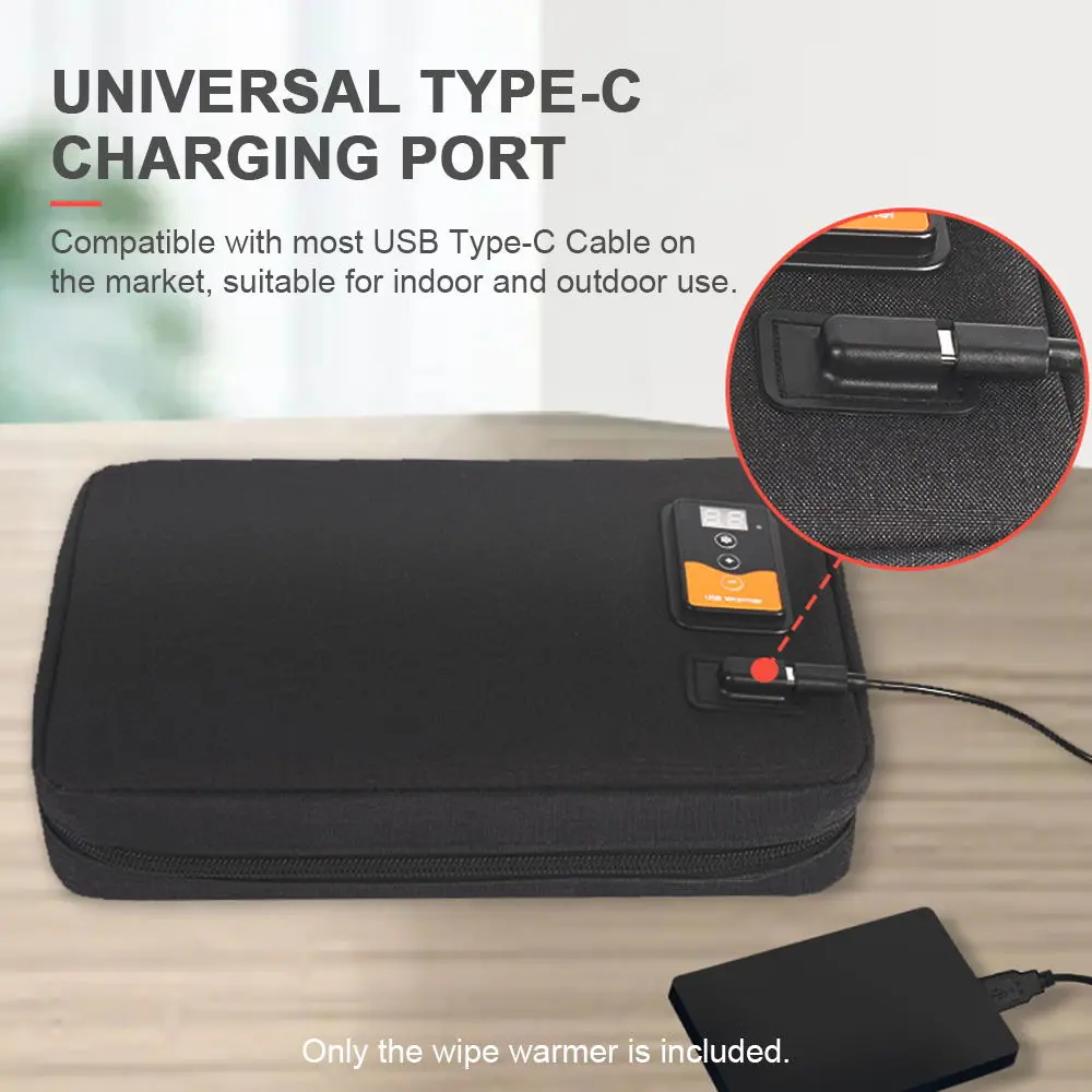 Baby Wet Wipe Warmer Portable USB Wipes Heater Large Capacity Baby Wipes Heater with 30℃ to 60℃ Adjustable Temperature