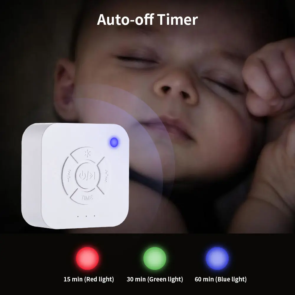 Mini White Noise Sound Machine Sleep Soother With 9 Soothing Sounds Breathing Light Timer Type-C Charging For Baby Home Office
