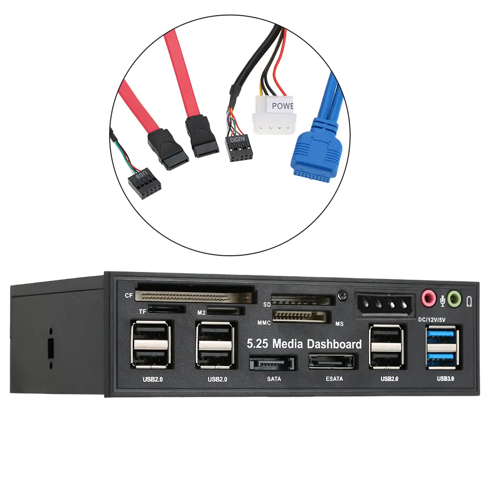 Multi-Function USB 3.0 Hub eSATA SATA Port Internal Card Reader PC Dashboard Media Front Panel Audio for SD MS CF TF M2 MMC Memo