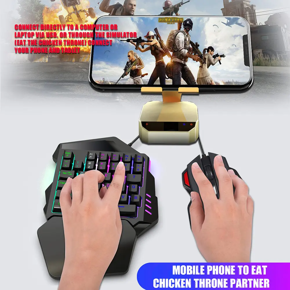 HXSJ J50 One-Handed Gaming Keyboard 35 Keys LED Backlight + Wired Gaming Mouse with Breathing Light 5500 DPI 7 Button Keyboard