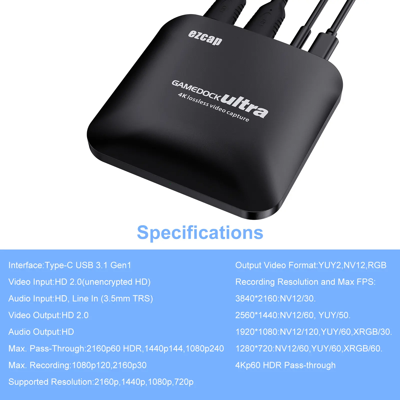 Ezcap326C 4K Video Game Capture Card HDR Mic 1080P 60fps 120FPS Recording Box USB 3.1 Type C Game Live Streaming Device for PS4