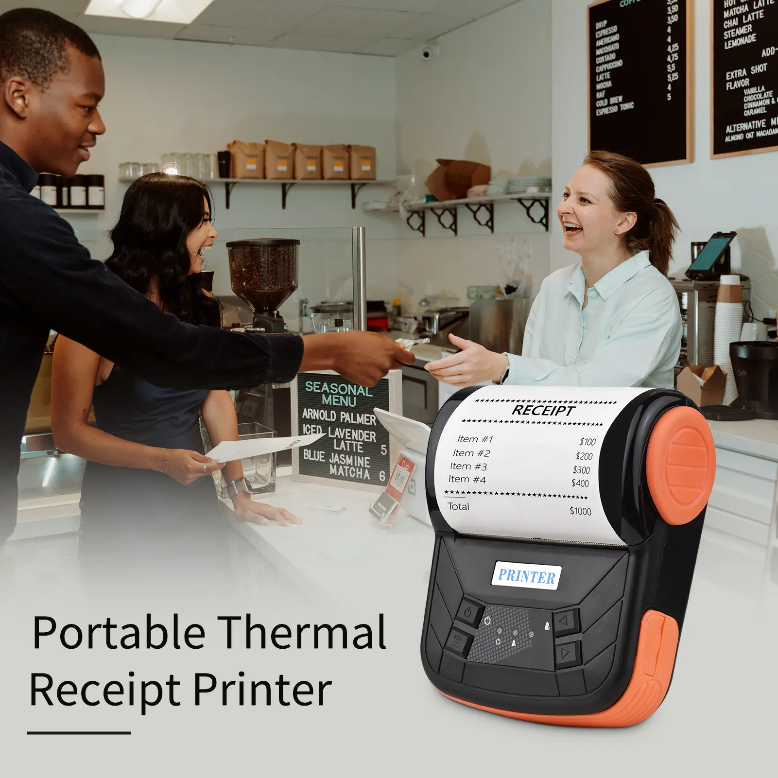 Portable 80mm Receipt Printer Wireless BT Thermal Receipt Printer Mobile Bill Printer ESC/POS Print Command for Retail Store