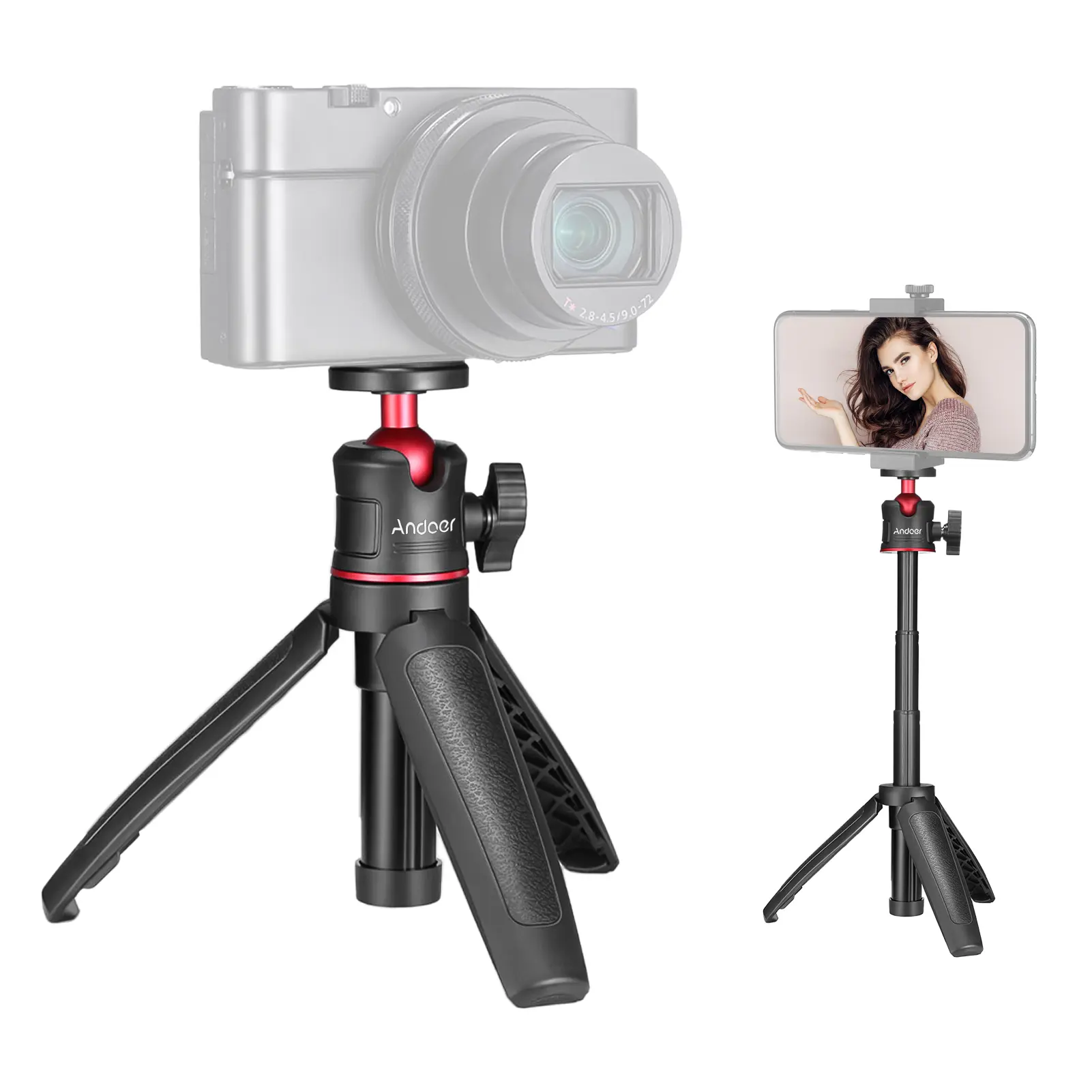 MT-08 Mini Extendable Desktop Tripod Handheld Photography Bracket Stand w/ Flexible Ballhead 1/4 Inch Screw Mount for Selfie