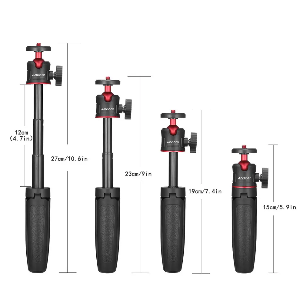 MT-08 Mini Extendable Desktop Tripod Handheld Photography Bracket Stand w/ Flexible Ballhead 1/4 Inch Screw Mount for Selfie