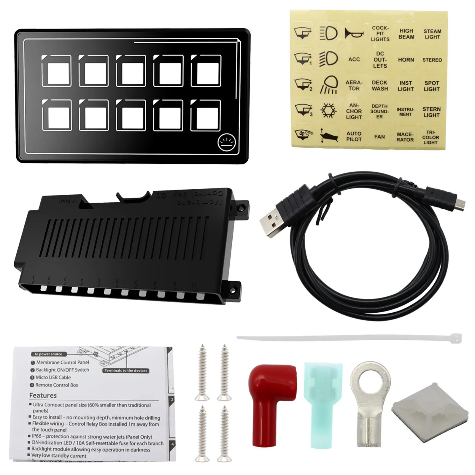 Car Universal 10P Membrane Control Switch Panel with Backlight Module LED Touch Electronic Accessories PPTC IP67 Waterproof