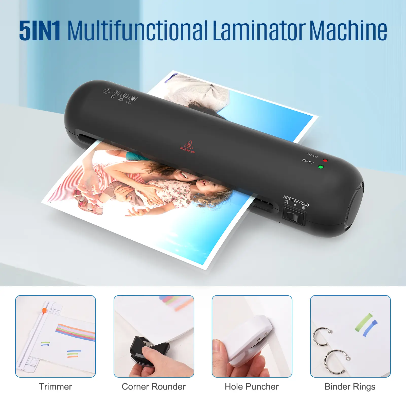 A4 230mm Desktop Laminator Set Hot and Cold Lamination 2 Roller System 9 inches Max Width with Paper Cutter Trimmer Rounder Hole