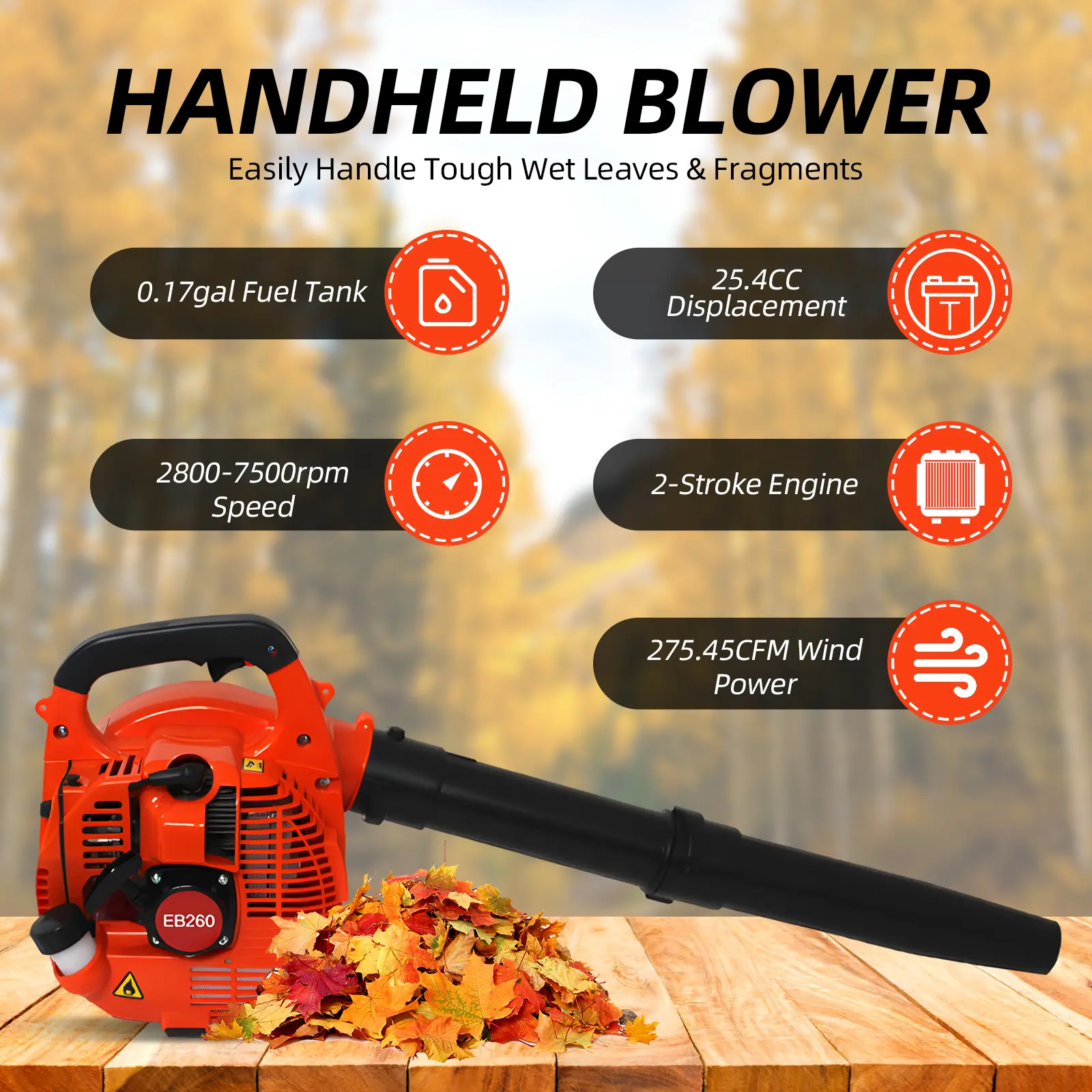 Gas Powered Leaf Blower 2-Stroke Engine Air Volume 0.65L Oil Tank Handheld Blower Powerful Wind Snow Blower for Lawn Garden