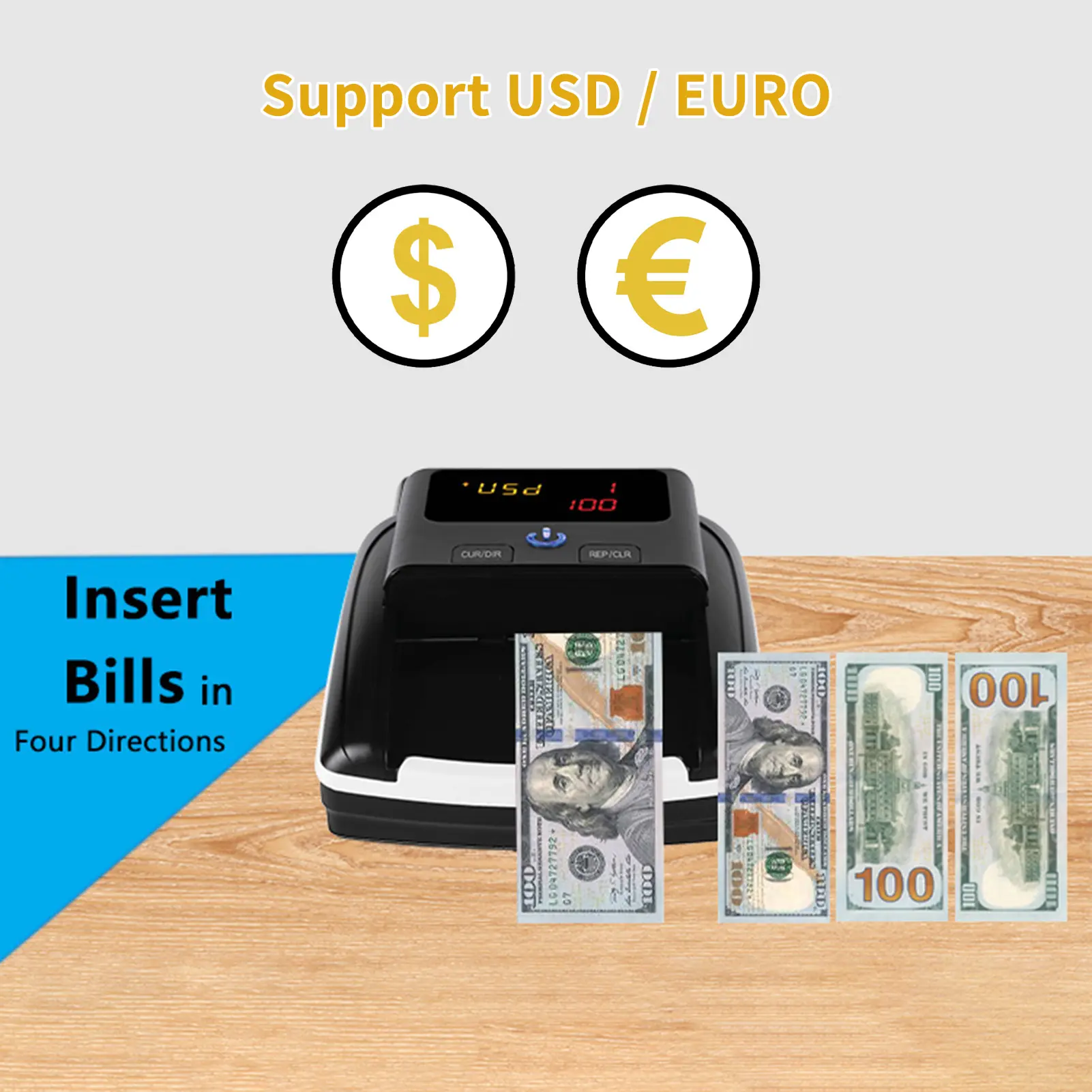 Money Counter Counterfeit Bill Detector Automatic Money Detection By UV MG IR Image Paper Size Thickness for EURO US Dollar
