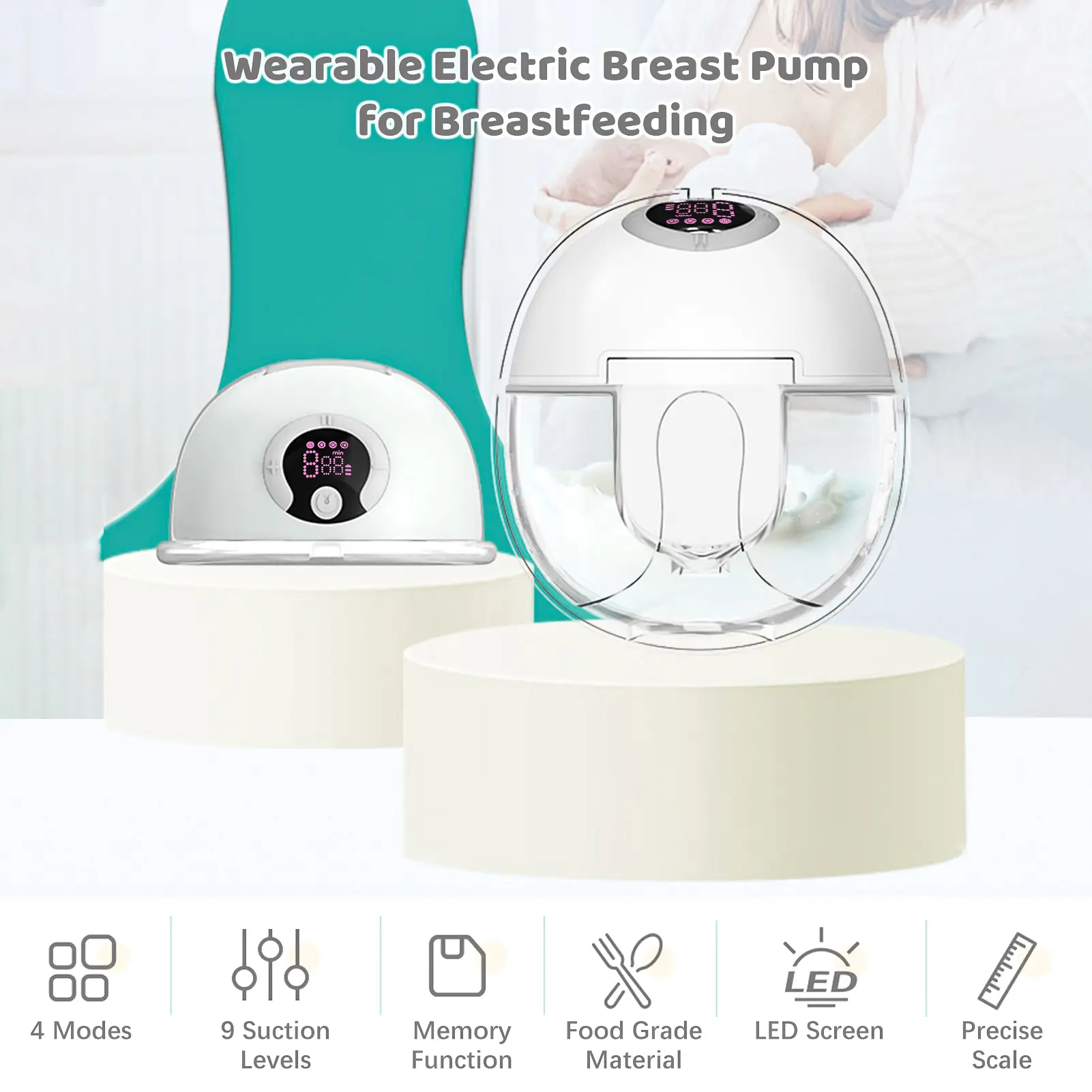 S32 Wearable Breast Pump for Breastfeeding Electric Breast Pump Hands FreeLow Noise with Memory Pause Functions 24mm Flange