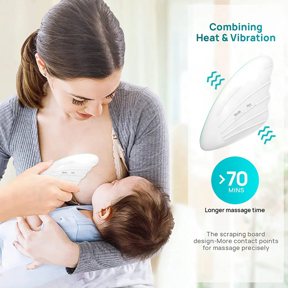Warming Lactation Massager Soft Silicone Electric Breast Massager  for Clogged Ducts Improved Postpartum Milk Flow