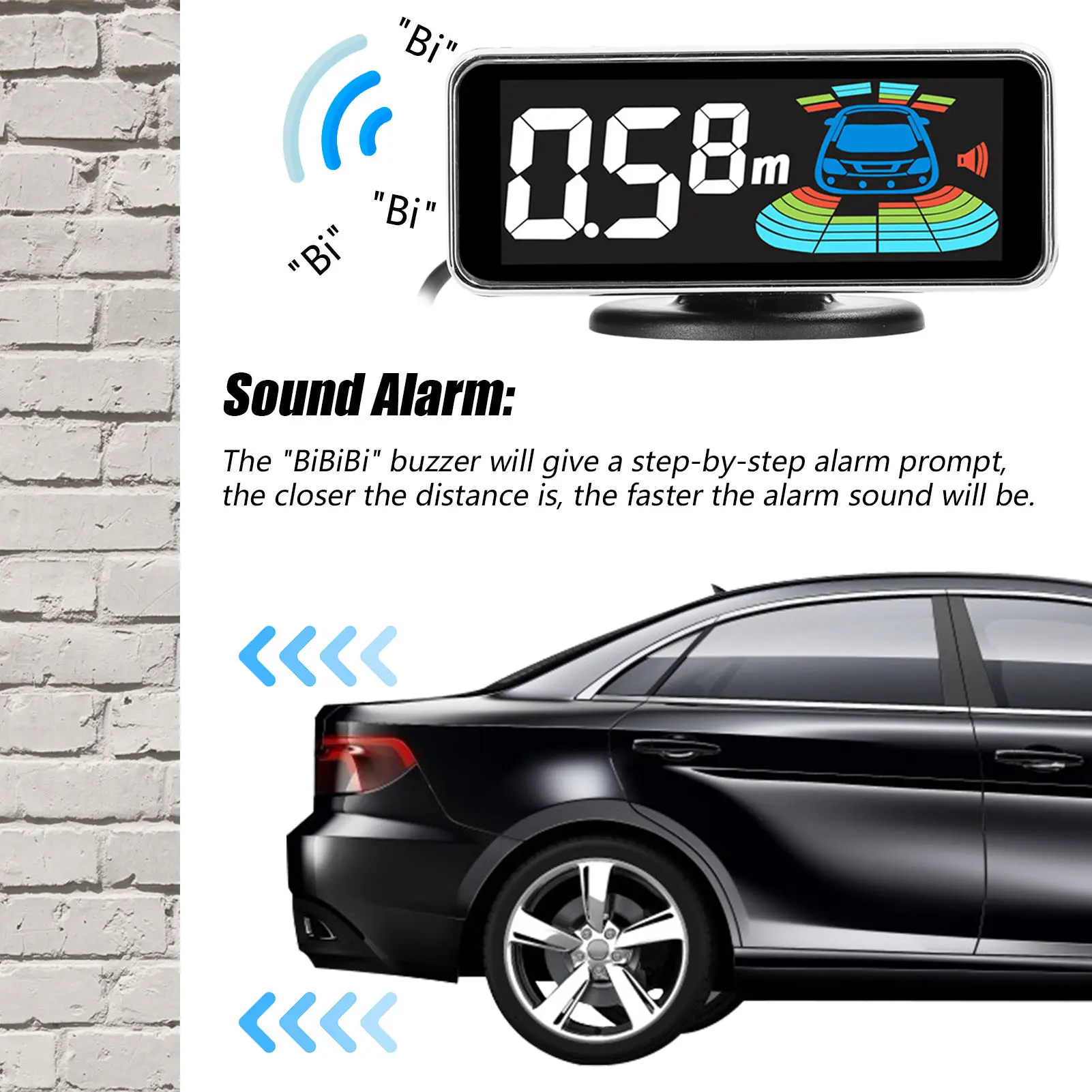 Car Parking Sensor Rear Reversing Radars System with 8 Parking Sensors Distance Detection LCD Distance Display Sound Warning