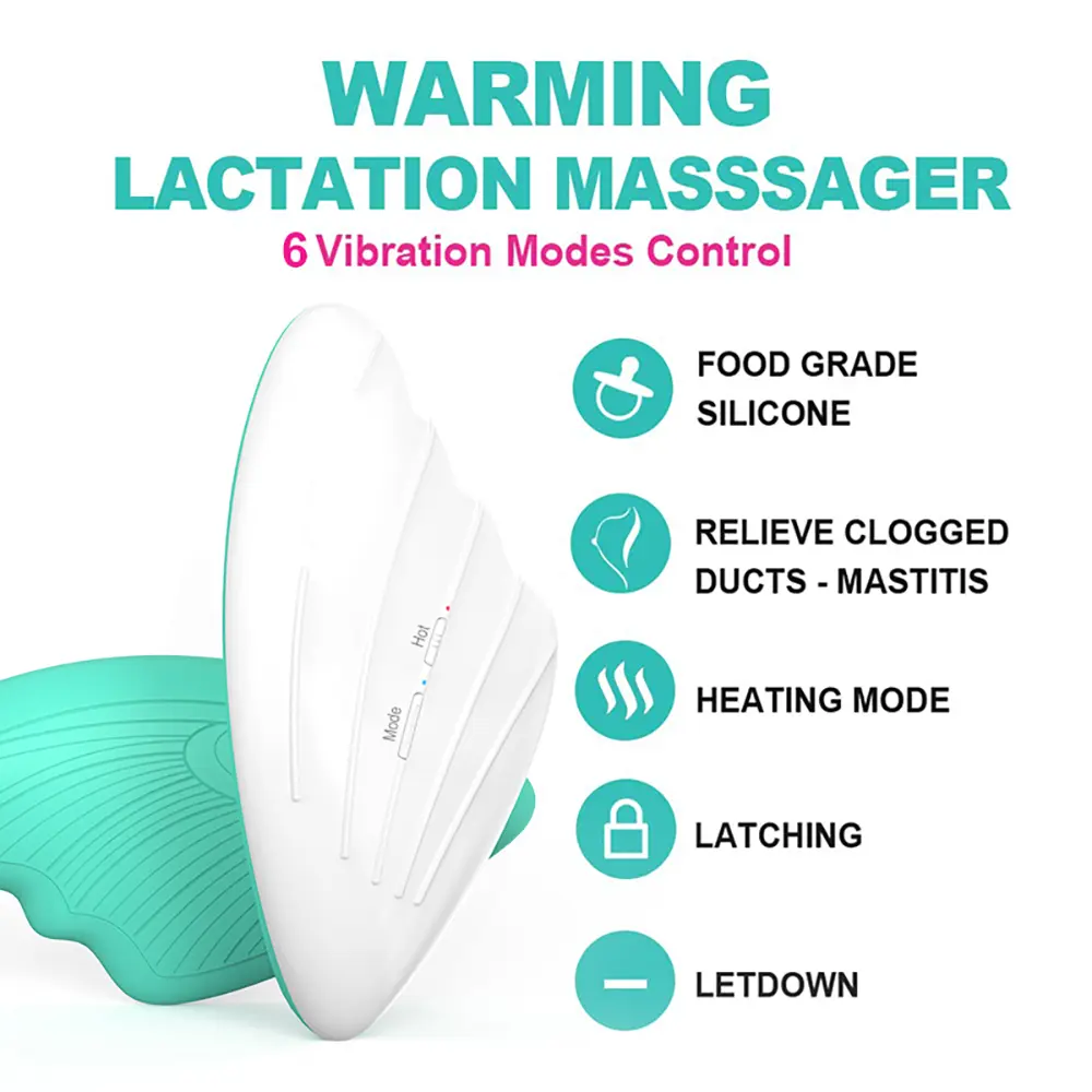 Warming Lactation Massager Soft Silicone Electric Breast Massager  for Clogged Ducts Improved Postpartum Milk Flow