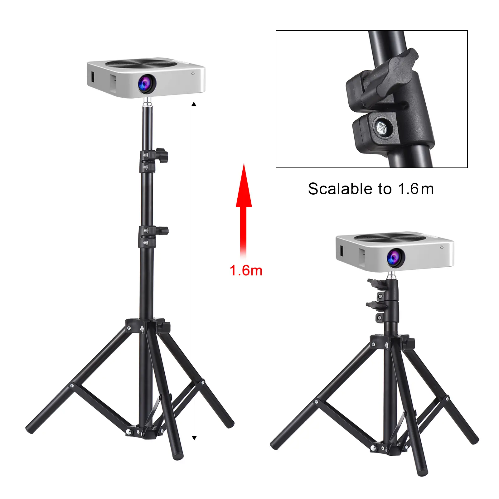Projector Tripod Stand Stretchable Projector Bracket Aluminum Alloy Holder 1/4'' Interface Adjustable Height for LCD Projector