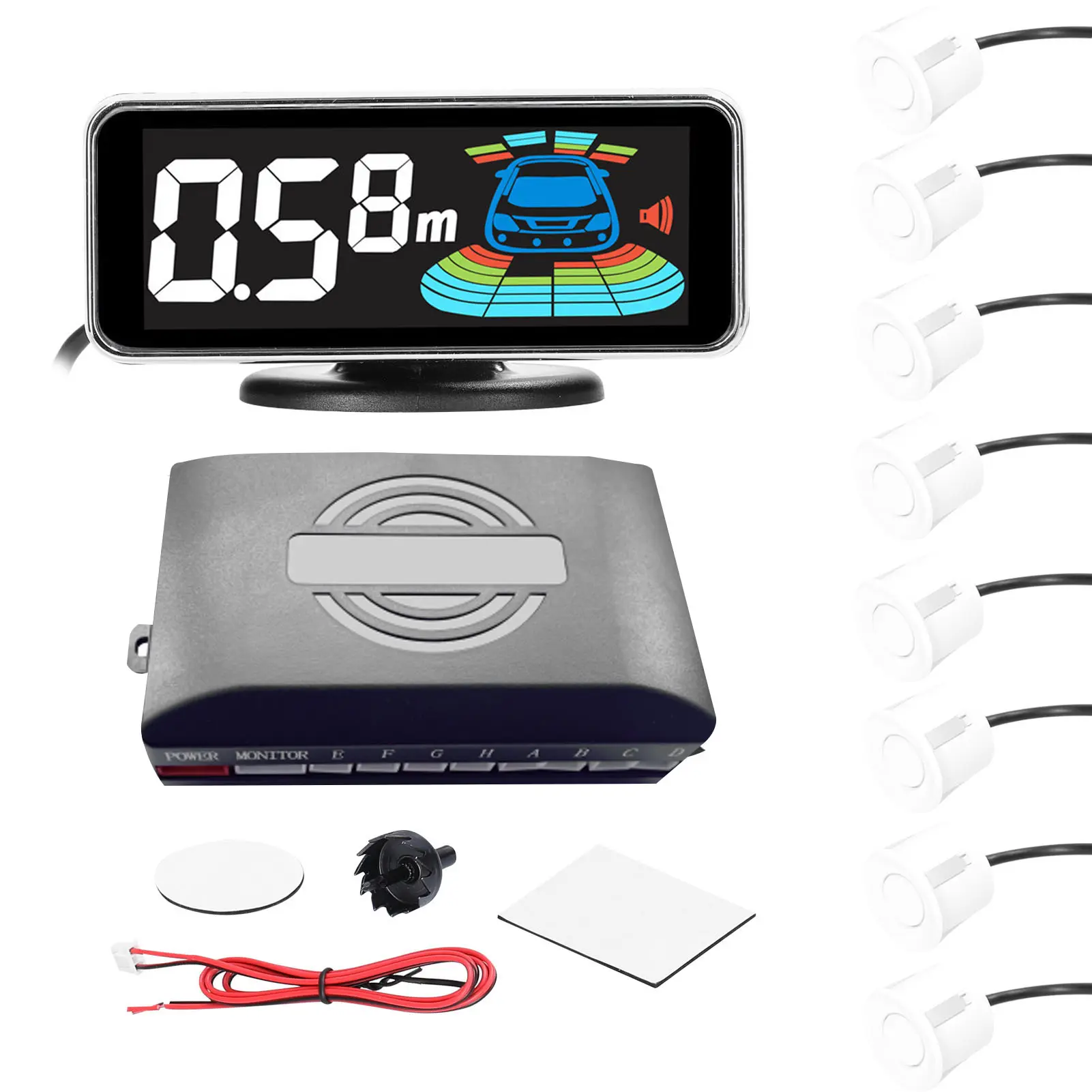 Car Parking Sensor Rear Reversing Radars System with 8 Parking Sensors Distance Detection LCD Distance Display Sound Warning