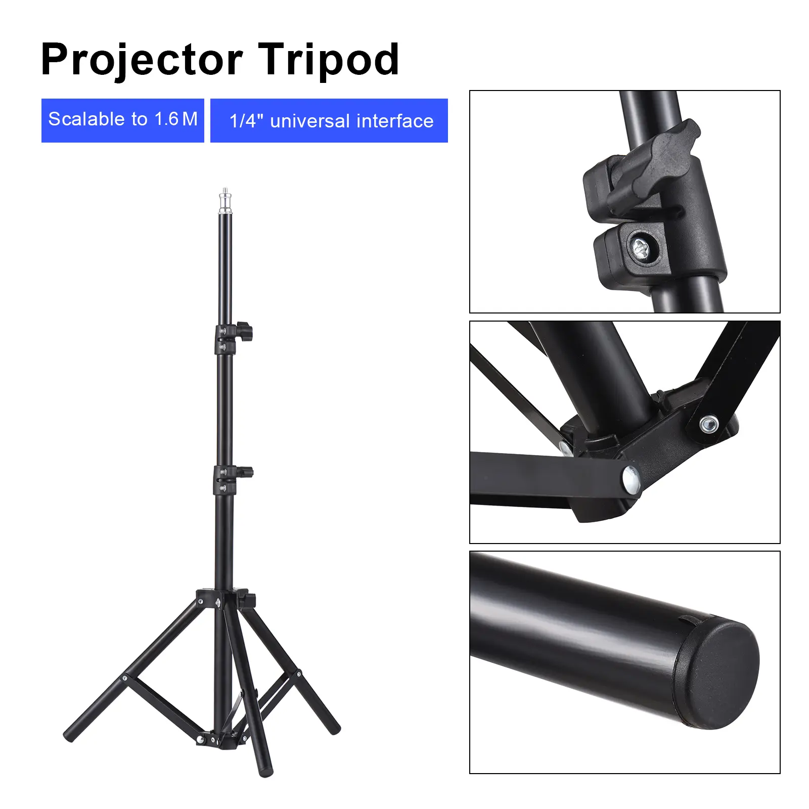 Projector Tripod Stand Stretchable Projector Bracket Aluminum Alloy Holder 1/4'' Interface Adjustable Height for LCD Projector