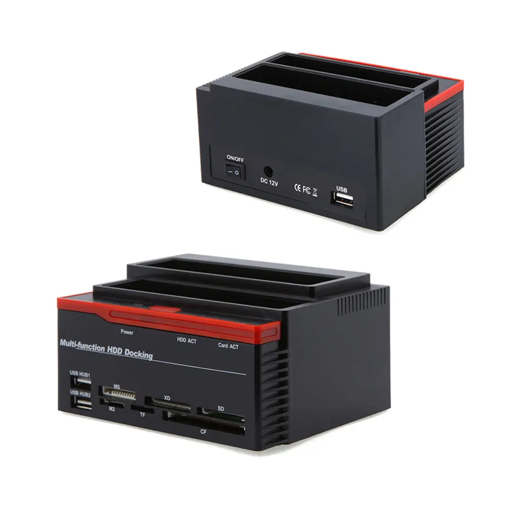 Hard Drive Docking Station USB 2.0 to SATA External HDD with 2-Port Hub, Offline Clone Function for 2.5 Inch & 3.5 Inch HDD SSD