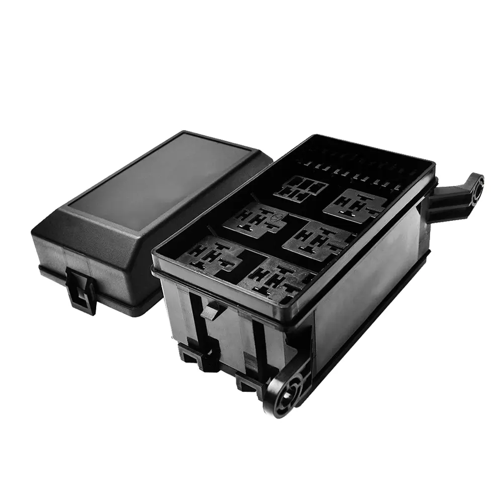 12-Slot Relay Box 6 Relays 6 ATC/ATO Standard Fuses Holder Block with 41pcs Metallic Pins Universal for Automotive Marine Use