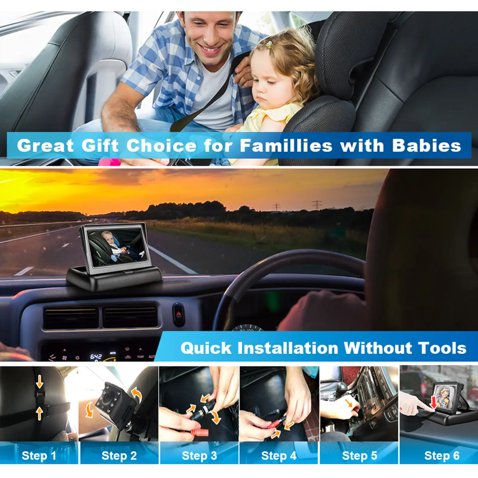 Baby Car Monitor 1080P Monitor Camera for Baby Rear Facing Seat Mirror Display 150° Wide View Night Vision Car Mirror Camera