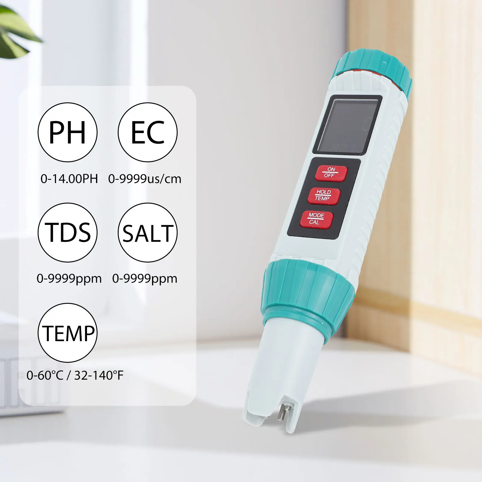 5-In-1  Salt Tester High Accuracy Water Quality Pen Sensor with LCD Display for Drinking Aquarium Pool Drinking Water Tester