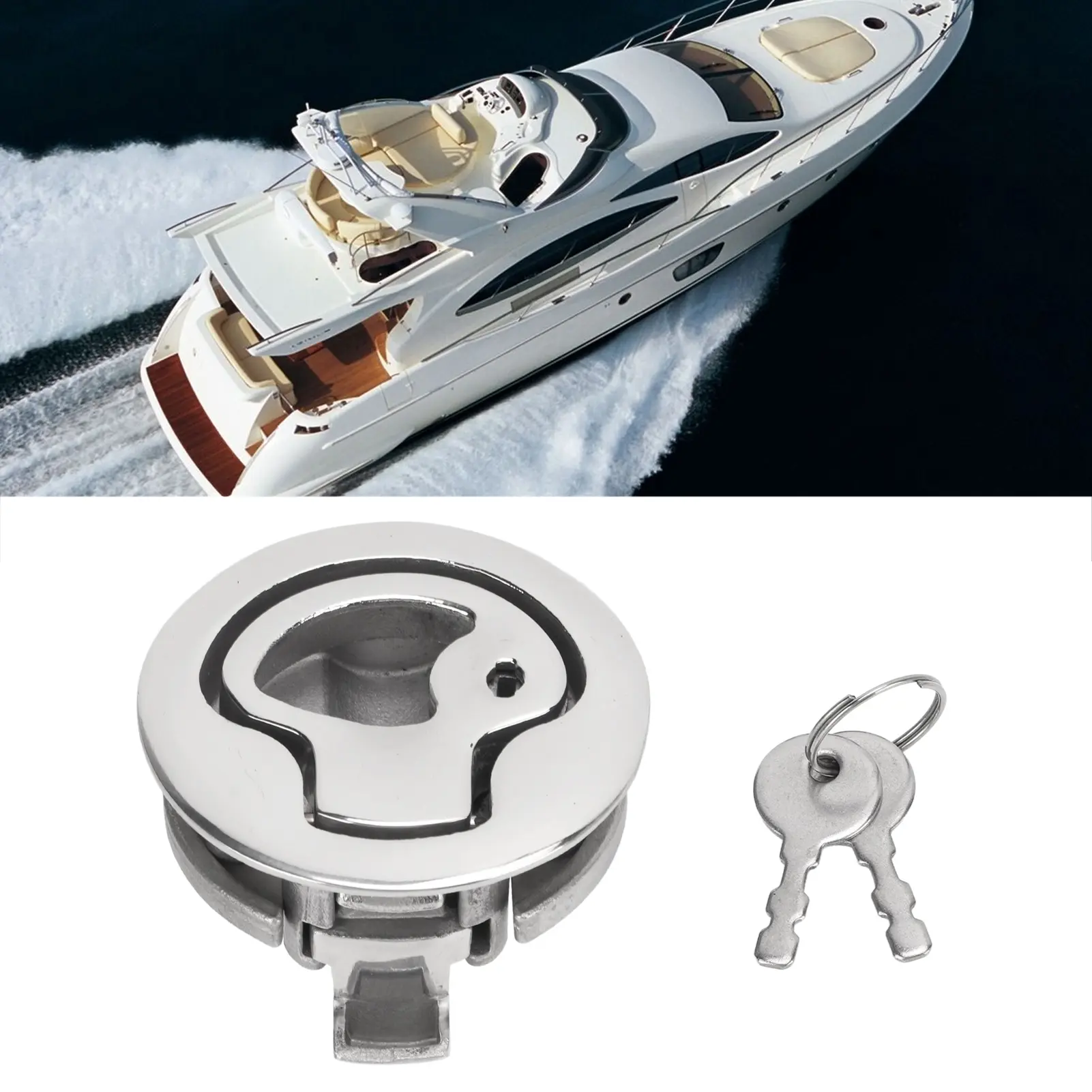 2in Boat Door Hatch Lock Round Locking  316 Stainless Steel Flush Pull   for RV Marine Home Marine Door Hatch Lock