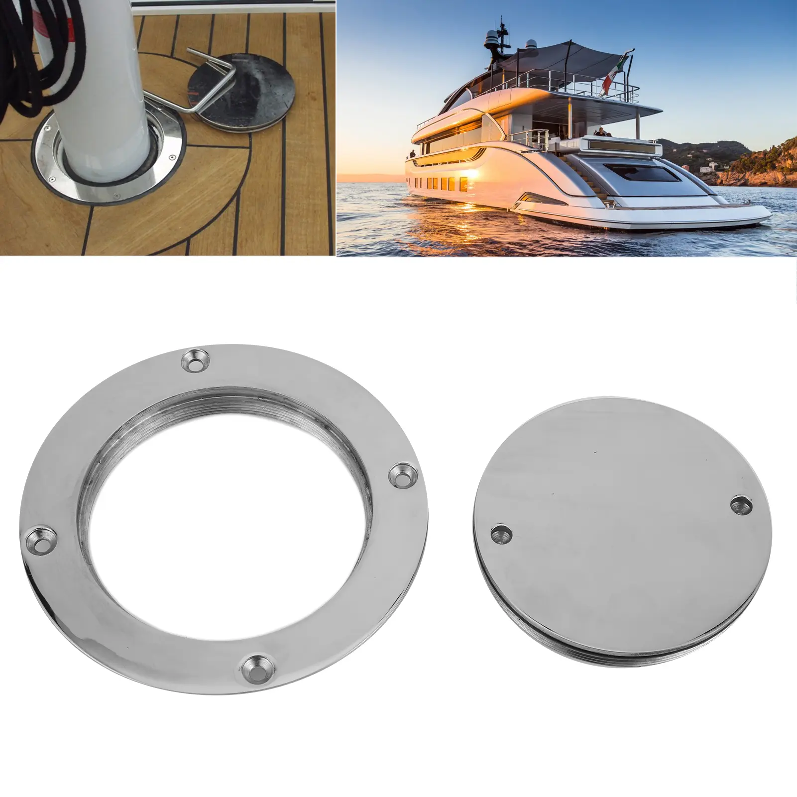 4in 316 Stainless Steel Deck Cover Plate with Hole Key for Yacht Marine Hardware Accessory Deck Plate Stainless Steel Deck Plate