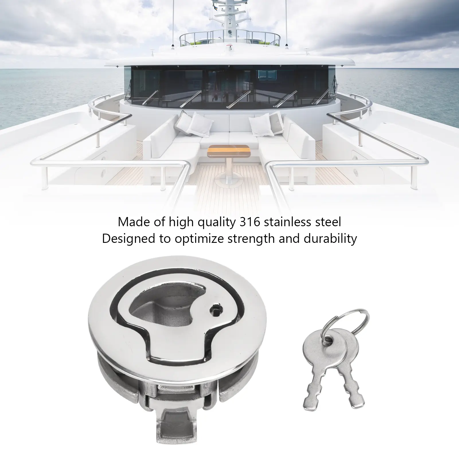 2in Boat Door Hatch Lock Round Locking  316 Stainless Steel Flush Pull   for RV Marine Home Marine Door Hatch Lock