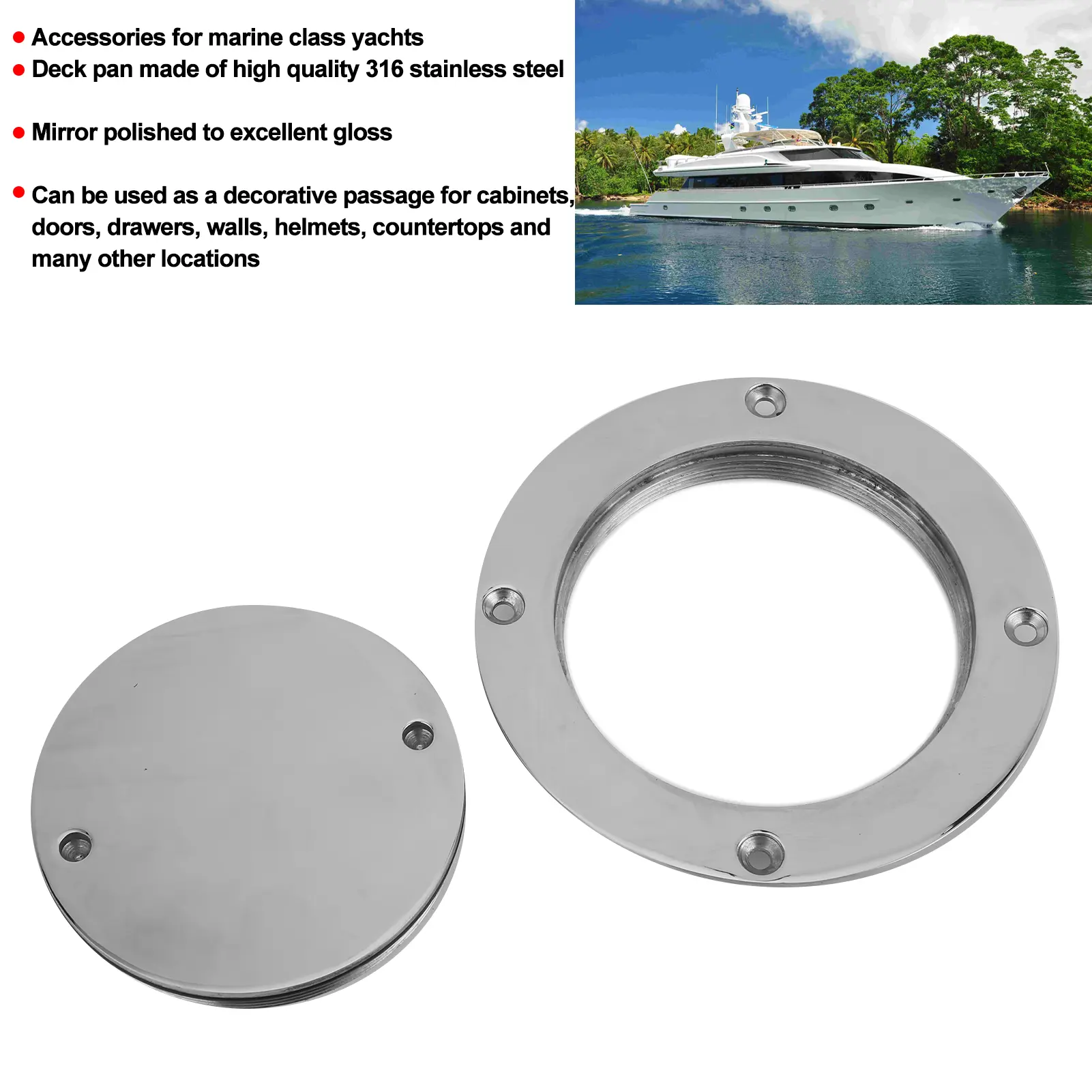4in 316 Stainless Steel Deck Cover Plate with Hole Key for Yacht Marine Hardware Accessory Deck Plate Stainless Steel Deck Plate
