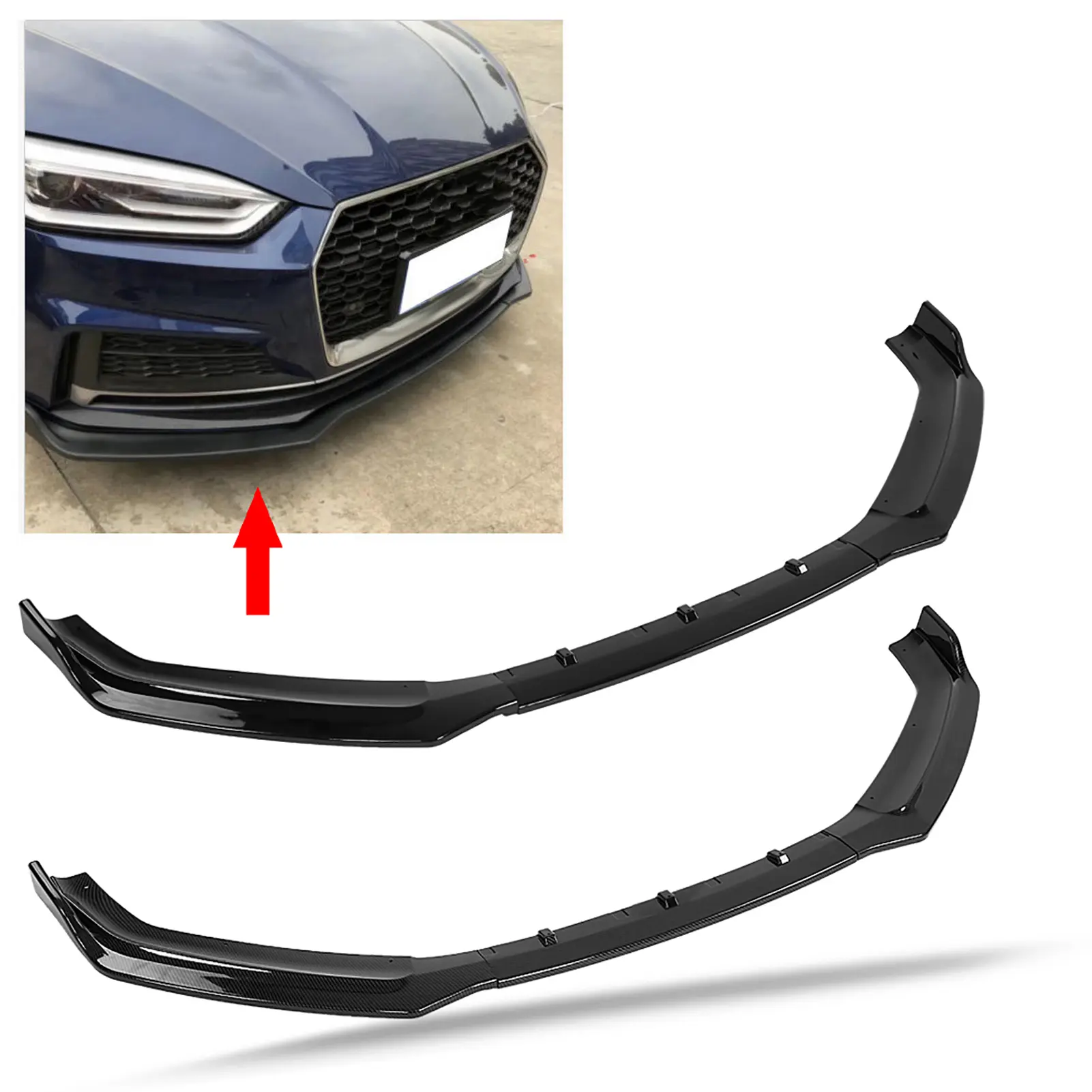 Bumper Add on Lip Bumper Splitter Fins Car Front Bumper Canard Lip Splitter Body Shovels for  B9 17‑18 Front Bumper Diffuser