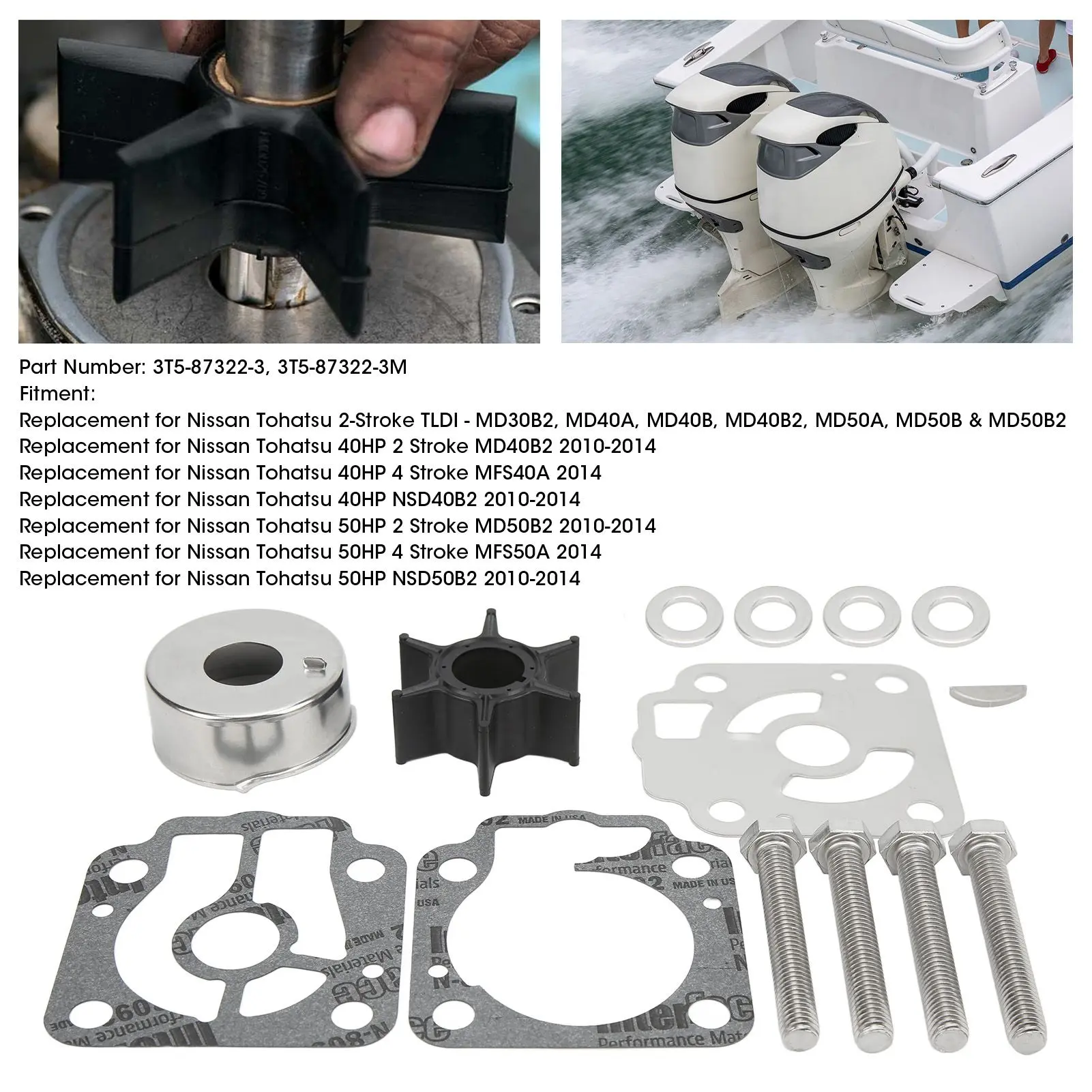 Impeller Repair Kit 3T5‑87322‑3 Replacement for  Tohatsu 40/50  3T5‑87322‑ Boat Engine Parts