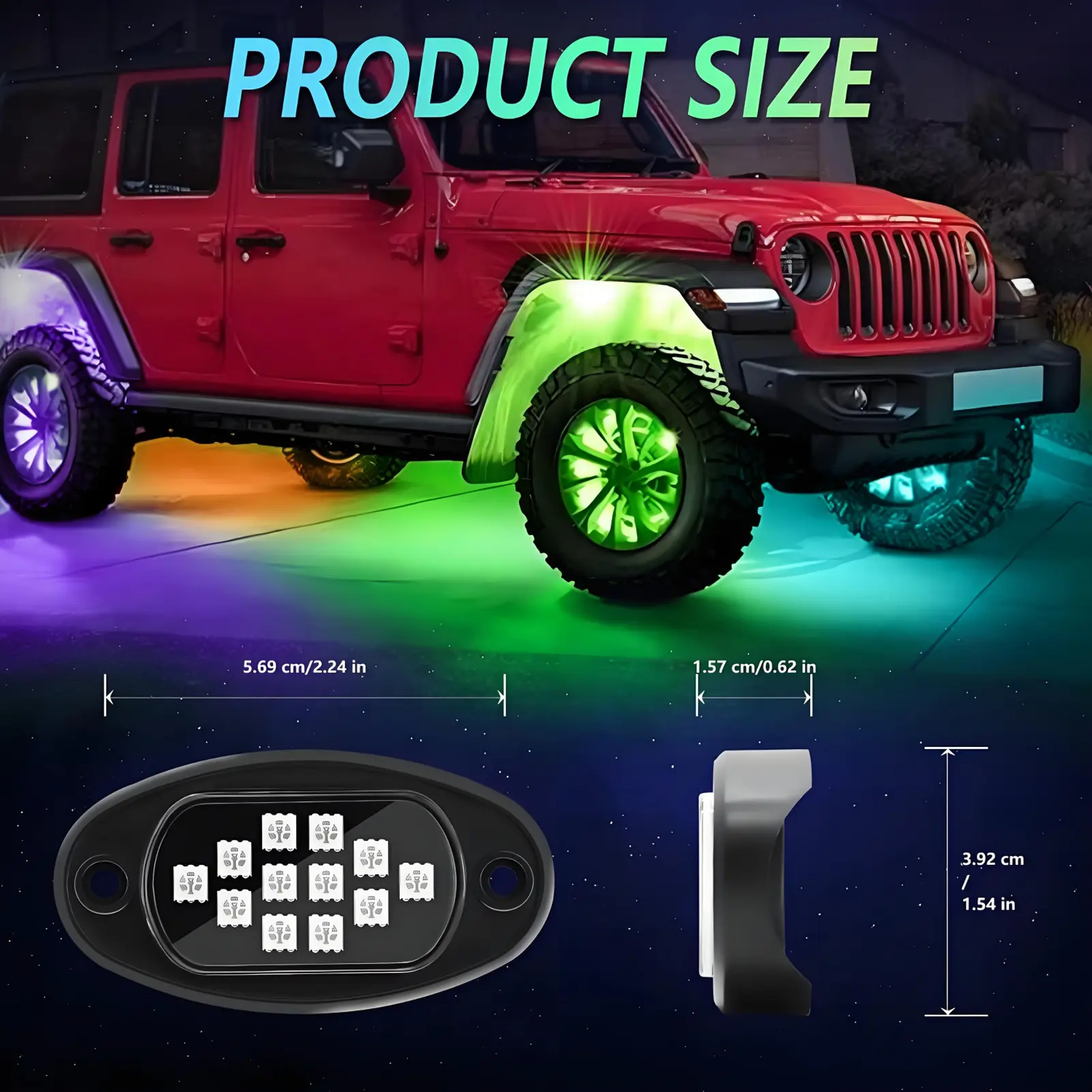 RGB Car Underglow Lights, Multicolor LED Underbody Rock Light Kit, 8 Pods Accent Lighting with Phone App, Remote Control, 16 Mil