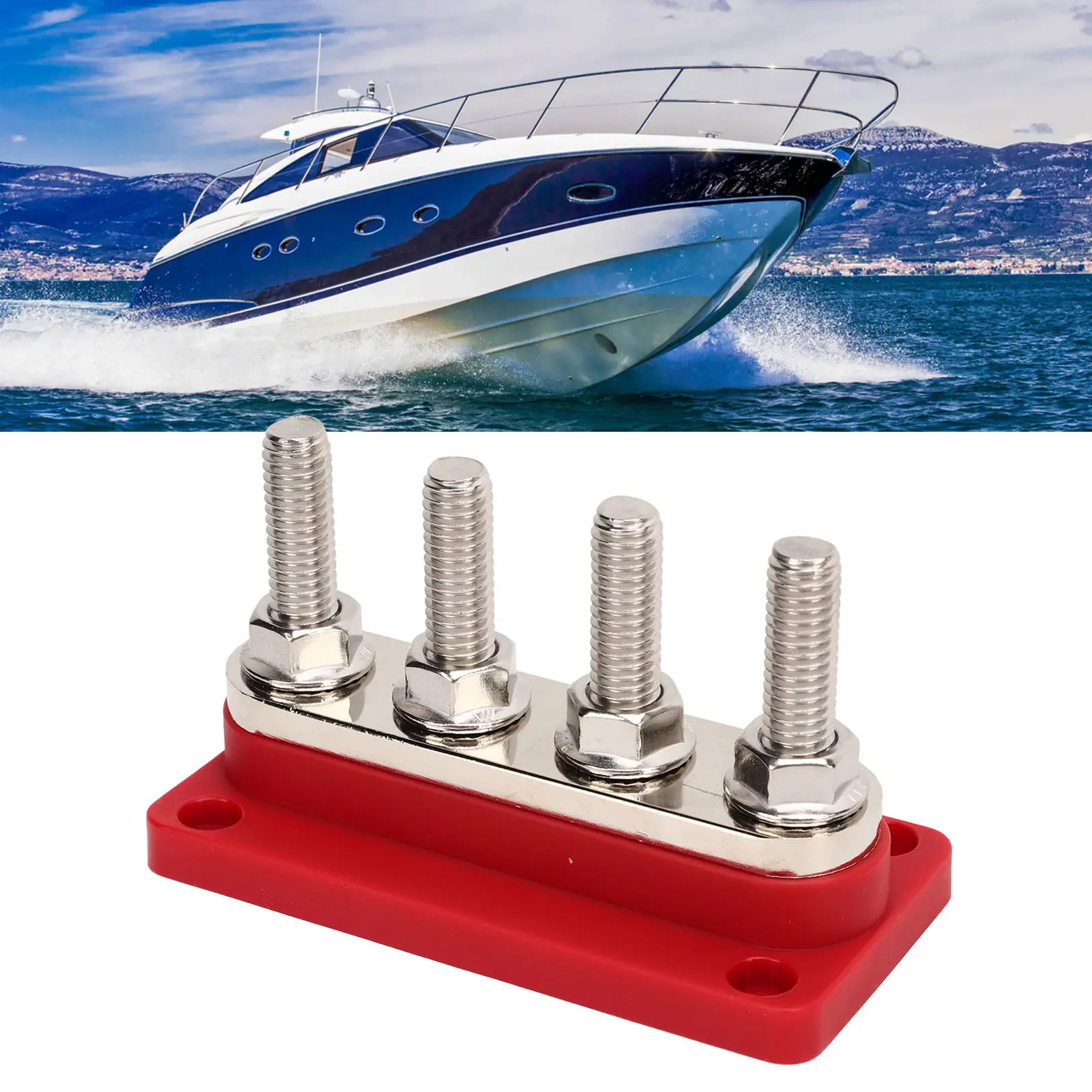 4 Post Power Distribution Block 3/8inch M10 Studs Battery Bus Bar with Cover DC12V to 48V 300A for Cars Boats RVs Marine Bus Bar