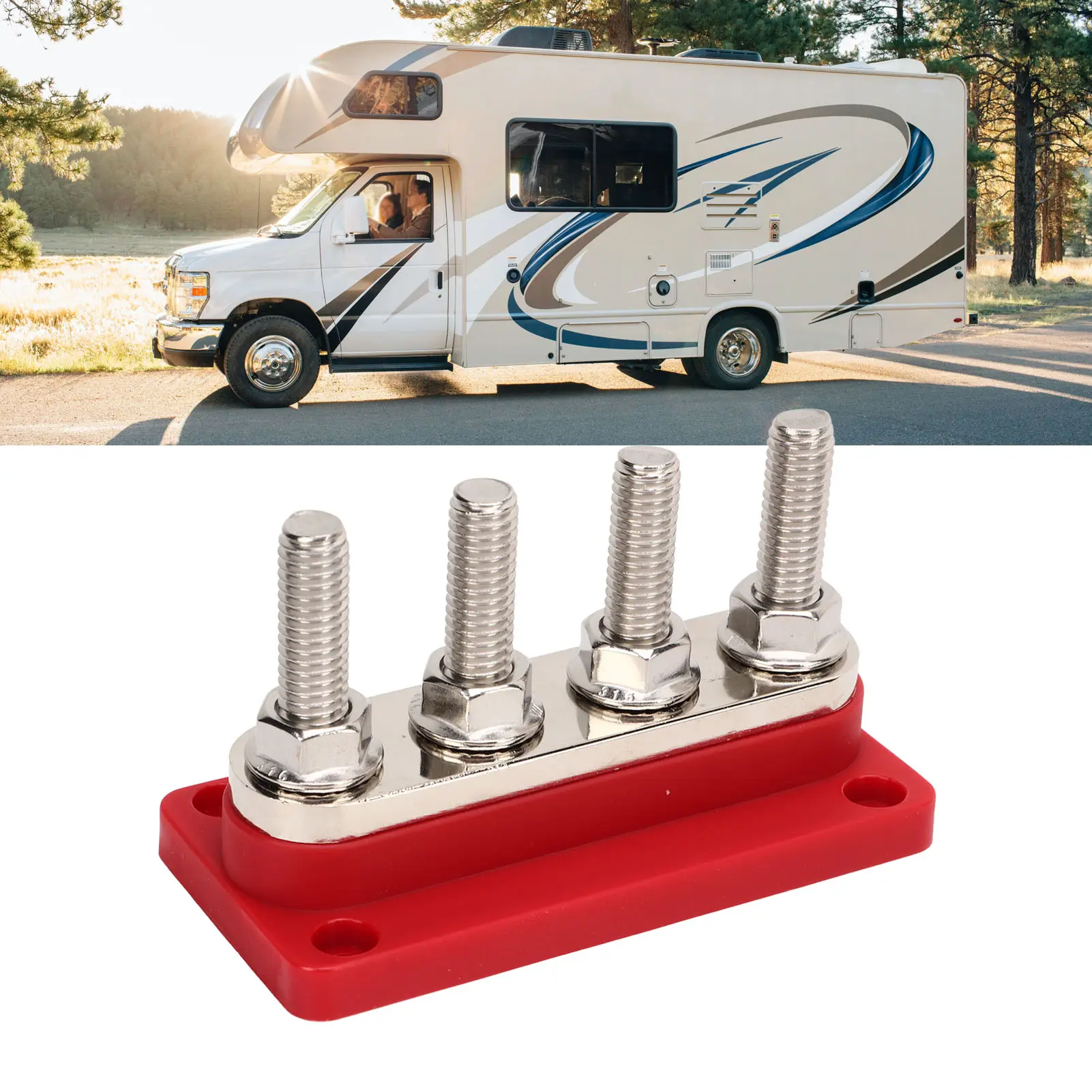 4 Post Power Distribution Block 3/8inch M10 Studs Battery Bus Bar with Cover DC12V to 48V 300A for Cars Boats RVs Marine Bus Bar
