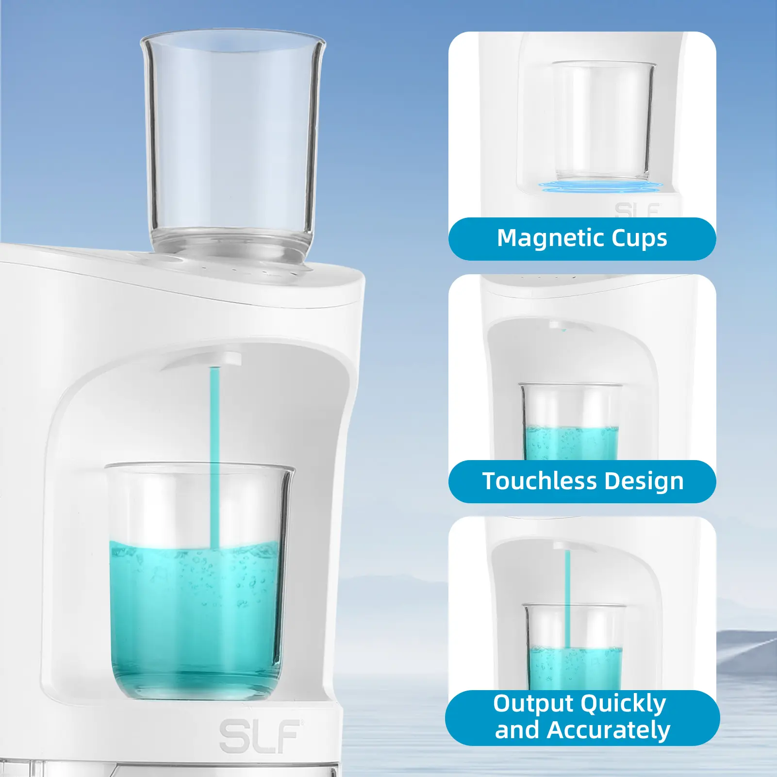 Automatic Mouthwash Dispenser for Bathroom Touchless with 18fl.oz Tank 2pcs Magnetic Cups USB Rechargeable and 3 Dispensing Leve