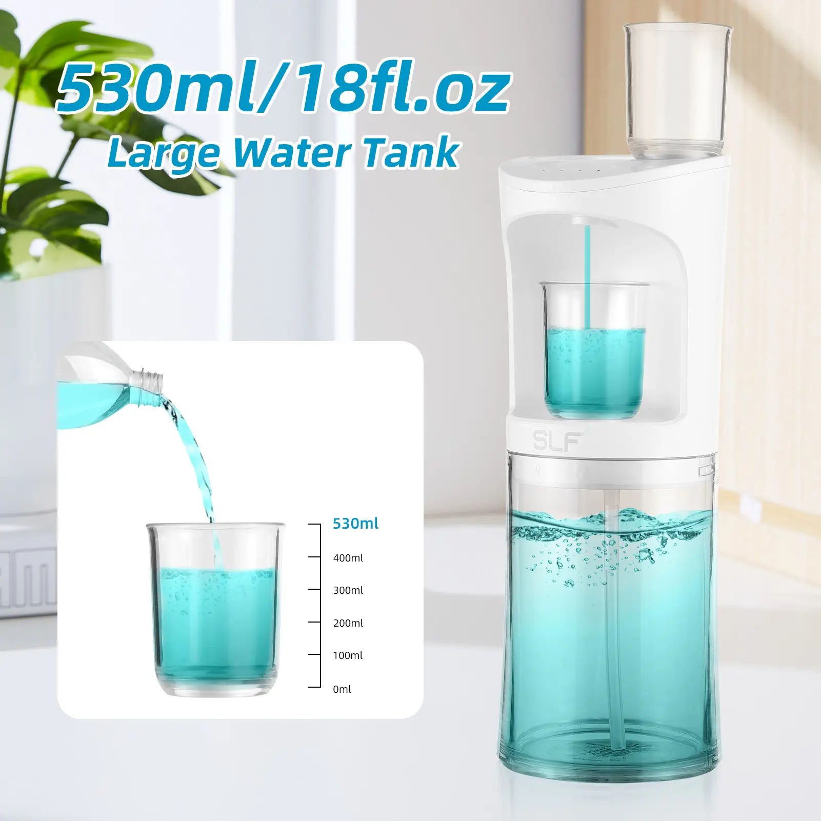 Automatic Mouthwash Dispenser for Bathroom Touchless with 18fl.oz Tank 2pcs Magnetic Cups USB Rechargeable and 3 Dispensing Leve
