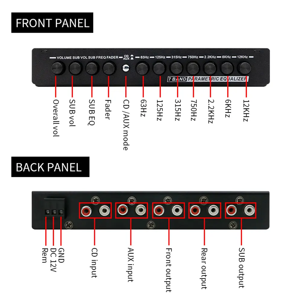 Professional 7 Band Car Equalizer Multifunctional Car Audio EQ Tuning Crossover Amplifier Parametric Equalizer Car Audio Equaliz