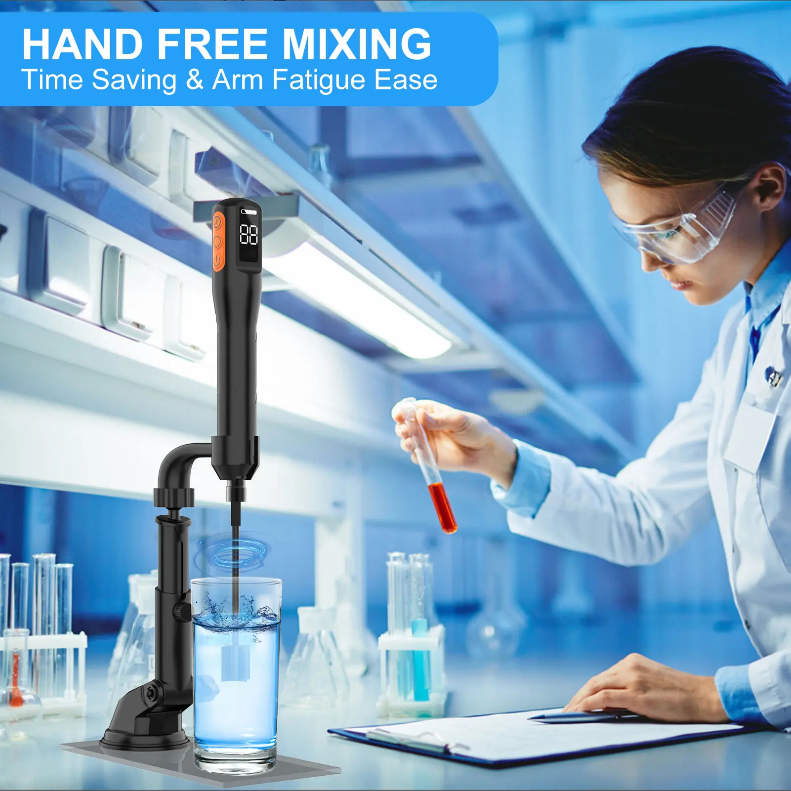 Resin Electric Stirrer Wireless Resin Mixer with 4 Paddles Stand &amp Timer Function for Silicone Paint Soap Making DIY Crafts