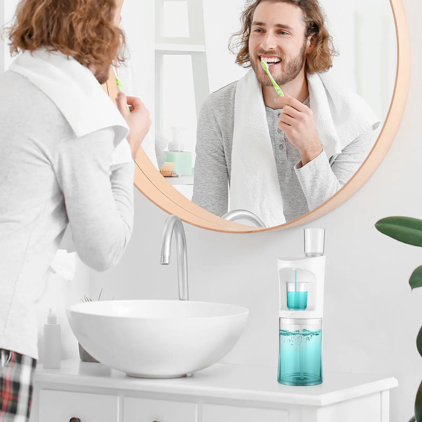 Automatic Mouthwash Dispenser for Bathroom Touchless with 18fl.oz Tank 2pcs Magnetic Cups USB Rechargeable and 3 Dispensing Leve