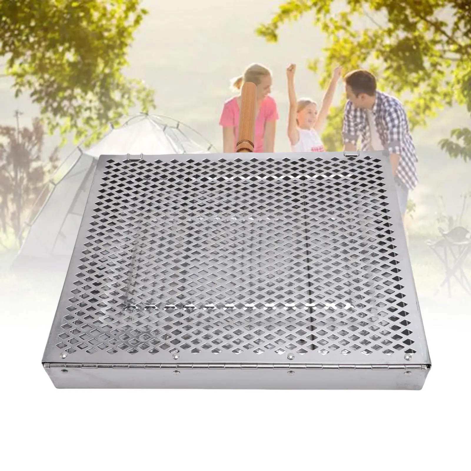Grill Basket Detachable Dividers Portable Rectangular BBQ Grilling Basket Fine Mesh Stainless Steel Uniform Heating for Fish