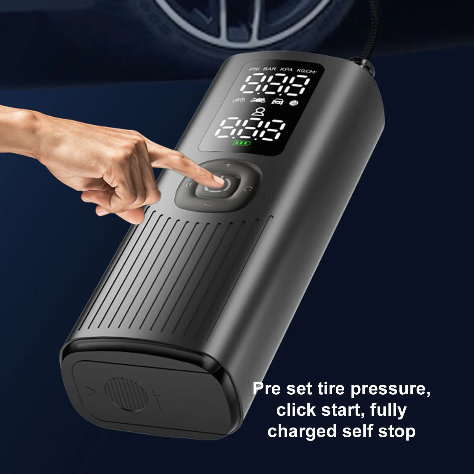 Car Tire Air Pump ABS PC 120PSI Digital Display Efficient Cordless Tire Inflator Compact LED Light 2000mAh for Motorcycle