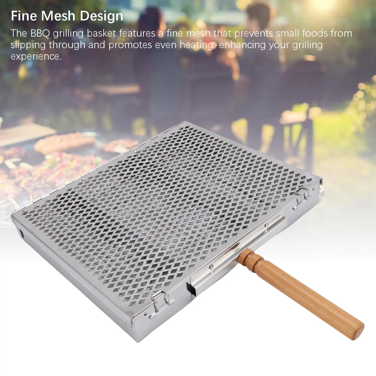 Grill Basket Detachable Dividers Portable Rectangular BBQ Grilling Basket Fine Mesh Stainless Steel Uniform Heating for Fish